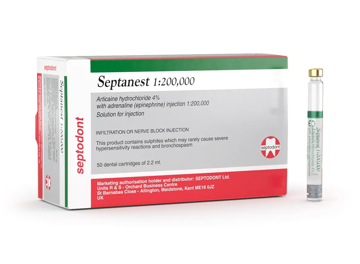 Picture of Septanest 1:200,000 (50 x 2.2ml cartridges) (Epinephrine)